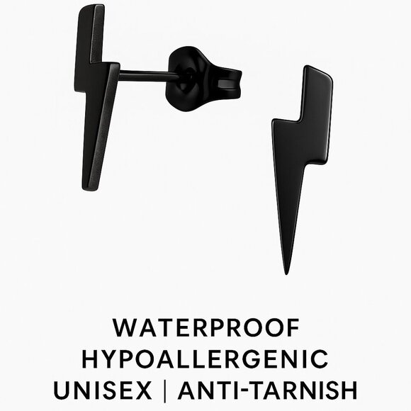 Black Lightning Bolt Studs – Stainless Steel Earrings 13mm - Picture 7 of 7